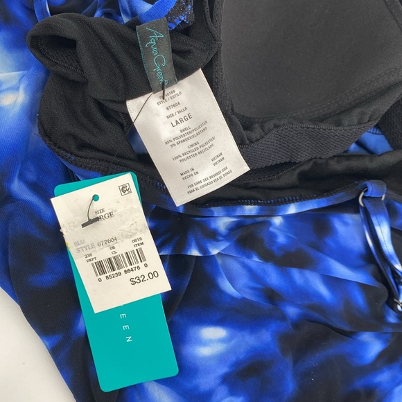 Aqua Green Women's Blue Tie-Dye Tiered Tankini Swim Top Size Large - Picture 7 of 7